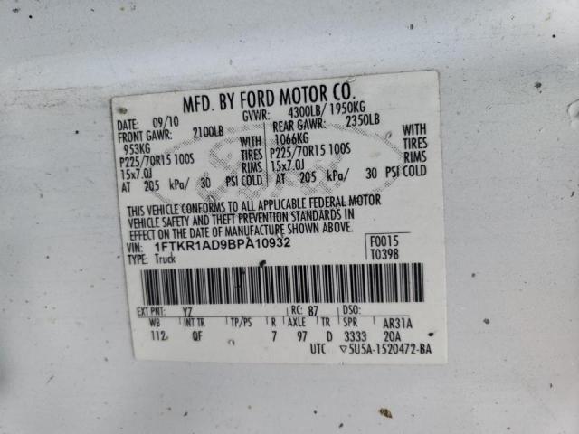 Photo 10 from auction – 2011 FORD RANGER with VIN 1FTKR1AD9BPA10932