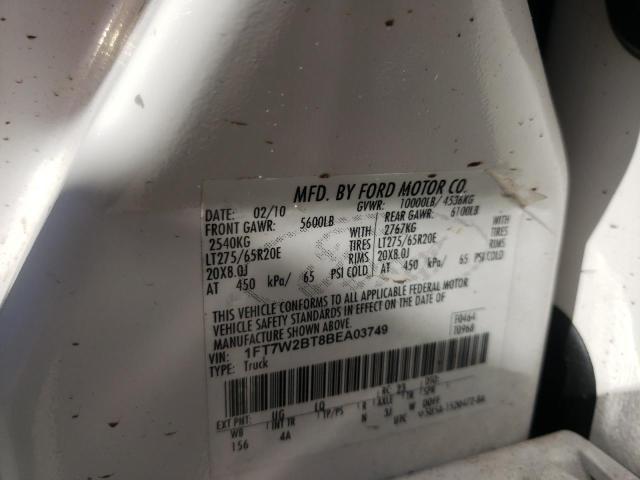 Photo 10 from auction – 2011 FORD F250 SUPER with VIN 1FT7W2BT8BEA03749