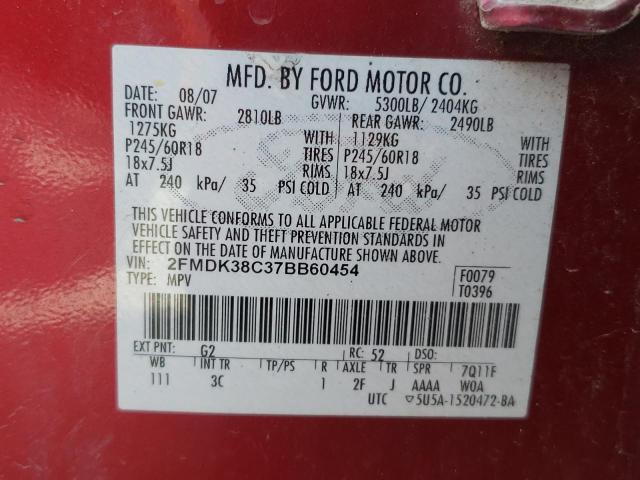 Photo 10 from auction – 2007 FORD EDGE SEL with VIN 2FMDK38C37BB60454