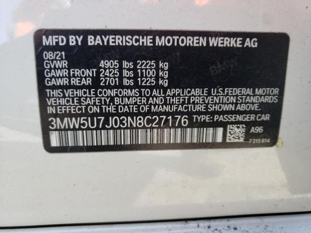 Photo 10 from auction – 2022 BMW M340I with VIN 3MW5U7J03N8C27176