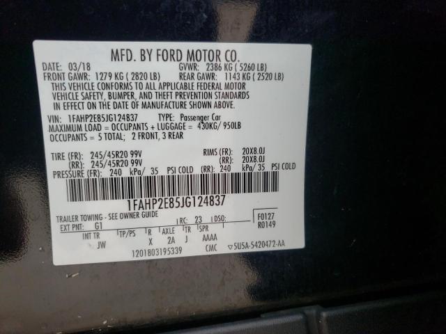 Photo 10 from auction – 2018 FORD TAURUS SEL with VIN 1FAHP2E85JG124837