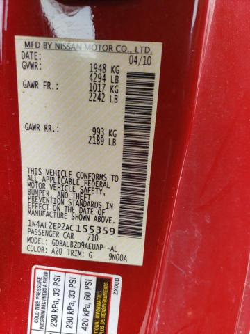Photo 10 from auction – 2010 NISSAN ALTIMA S with VIN 1N4AL2EP2AC155359