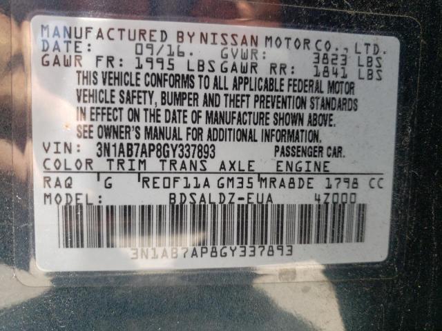 Photo 10 from auction – 2016 NISSAN SENTRA S with VIN 3N1AB7AP8GY337893