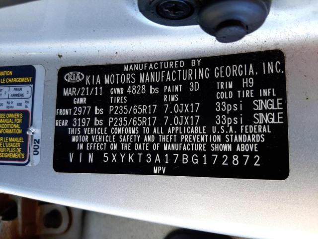 Photo 10 from auction – 2011 KIA SORENTO BA with VIN 5XYKT3A17BG172872