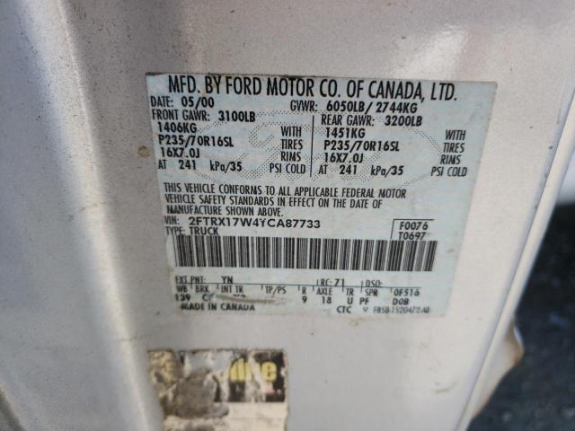 Photo 10 from auction – 2000 FORD F150 with VIN 2FTRX17W4YCA87733