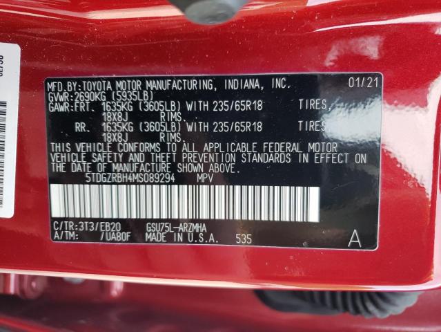 Photo 10 from auction – 2021 TOYOTA HIGHLANDER with VIN 5TDGZRBH4MS089294