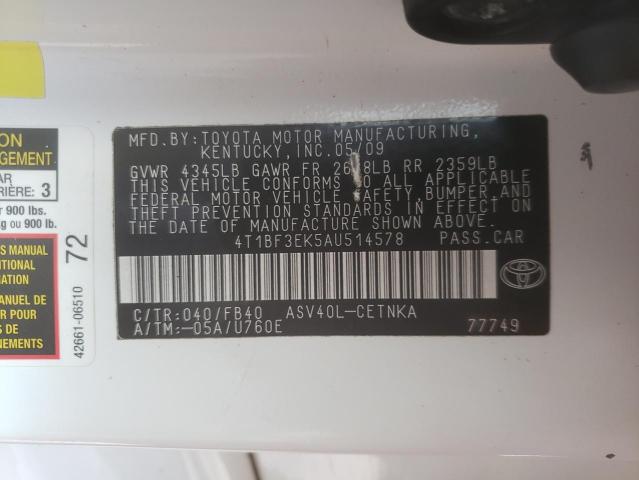 Photo 10 from auction – 2010 TOYOTA CAMRY BASE with VIN 4T1BF3EK5AU514578