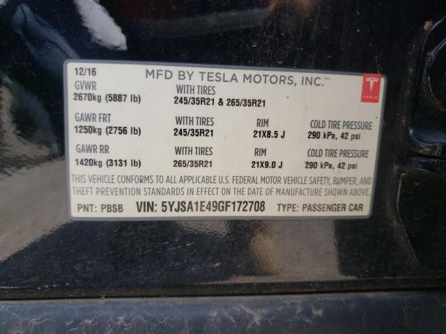 Photo 10 from auction – 2016 TESLA MODEL S with VIN 5YJSA1E49GF172708