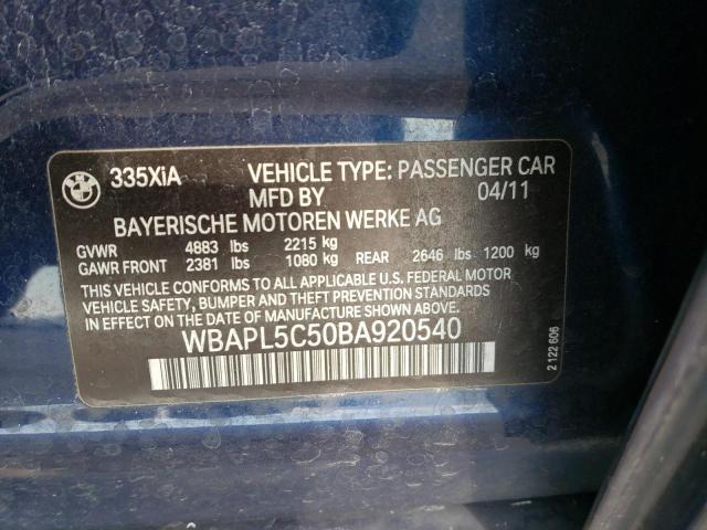 Photo 10 from auction – 2011 BMW 335 XI with VIN WBAPL5C50BA920540