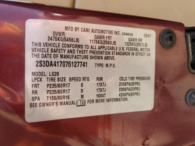 Photo 10 from auction – 2007 SUZUKI XL7 LUXURY with VIN 2S3DA417076127741