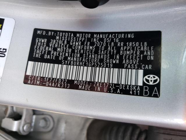 Photo 10 from auction – 2016 TOYOTA COROLLA L with VIN 5YFBURHE1GP525019