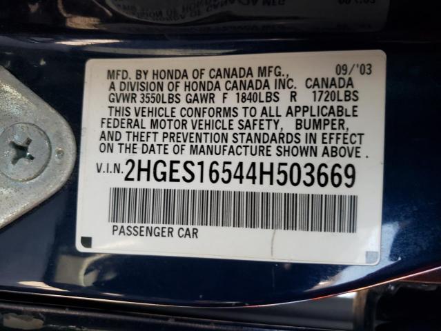 Photo 10 from auction – 2004 HONDA CIVIC LX with VIN 2HGES16544H503669
