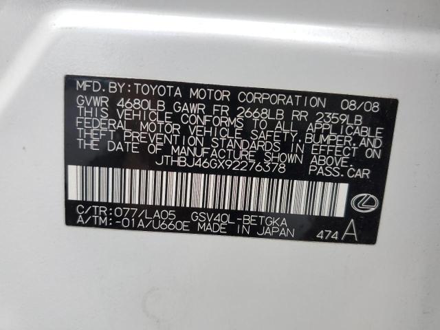 Photo 10 from auction – 2009 LEXUS ES 350 with VIN JTHBJ46GX92276378