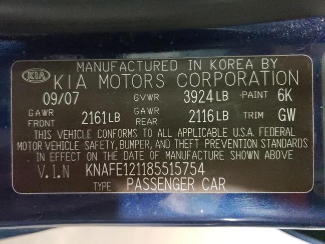 Photo 10 from auction – 2008 KIA SPECTRA EX with VIN KNAFE121185515754
