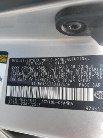Photo 10 from auction – 2007 TOYOTA CAMRY LE with VIN 4T1BE46K37U147616