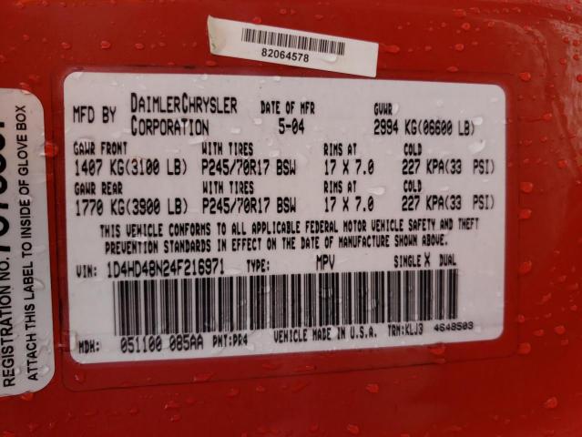 Photo 10 from auction – 2004 DODGE DURANGO SL with VIN 1D4HD48N24F216971