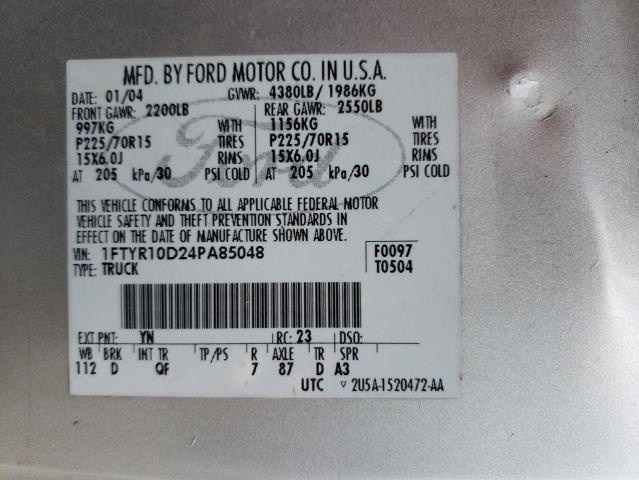 Photo 10 from auction – 2004 FORD RANGER with VIN 1FTYR10D24PA85048