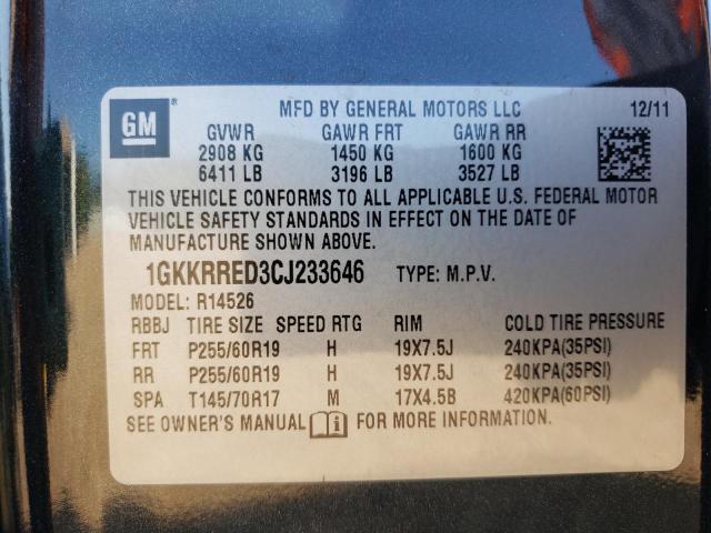 Photo 10 from auction – 2012 GMC ACADIA SLT with VIN 1GKKRRED3CJ233646
