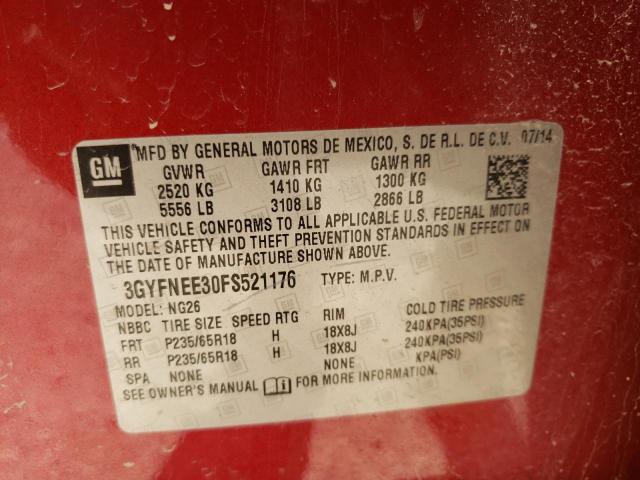 Photo 10 from auction – 2015 CADILLAC SRX LUXURY with VIN 3GYFNEE30FS521176