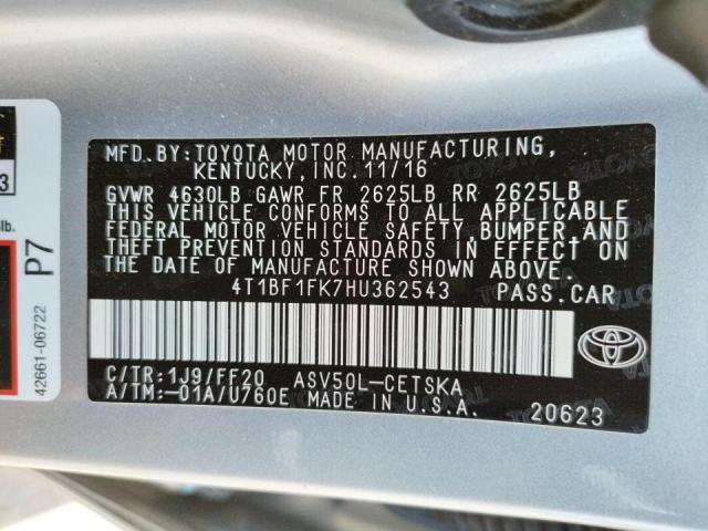 Photo 10 from auction – 2017 TOYOTA CAMRY with VIN 4T1BF1FK7HU362543