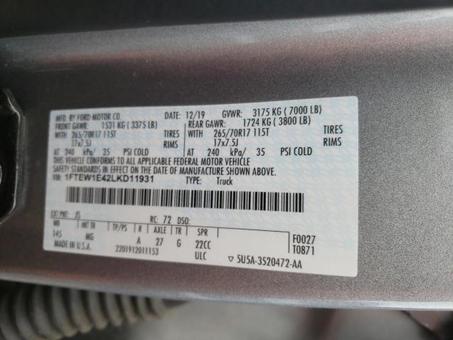 Photo 10 from auction – 2020 FORD F150 SUPER with VIN 1FTEW1E42LKD11931