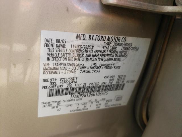 Photo 10 from auction – 2006 FORD 500 with VIN 1FAHP28126G106575