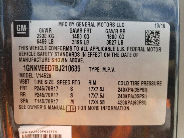 Photo 10 from auction – 2011 CHEVROLET TRAVERSE L with VIN 1GNKVEED7BJ210635