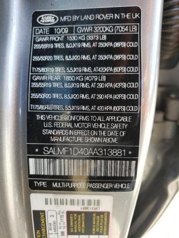 Photo 10 from auction – 2010 LAND ROVER RANGE ROVE with VIN SALMF1D40AA313881