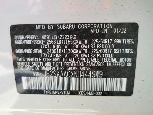 Photo 10 from auction – 2022 SUBARU FORESTER with VIN JF2SKAACXNH444949