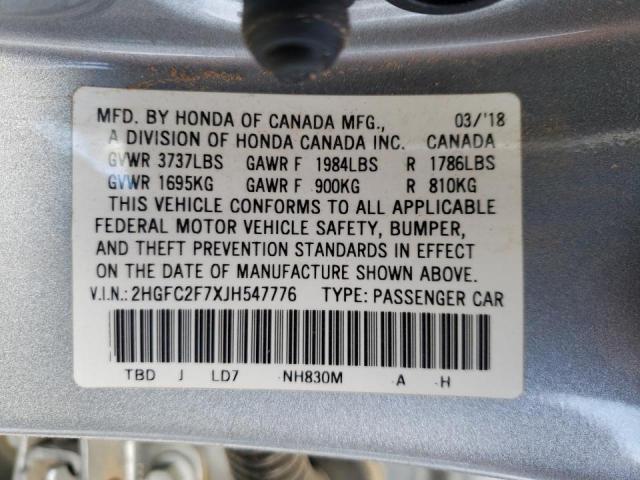 Photo 10 from auction – 2018 HONDA CIVIC EX with VIN 2HGFC2F7XJH547776