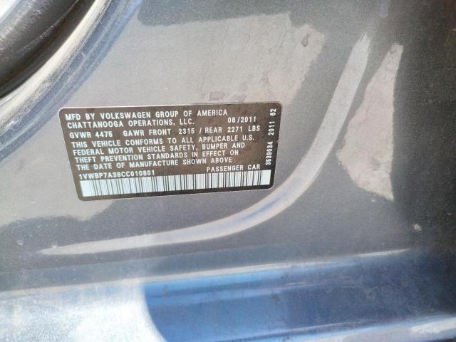 Photo 10 from auction – 2012 VOLKSWAGEN PASSAT SE with VIN 1VWBP7A38CC010801