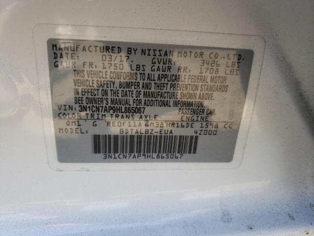 Photo 10 from auction – 2017 NISSAN VERSA S with VIN 3N1CN7AP9HL865067