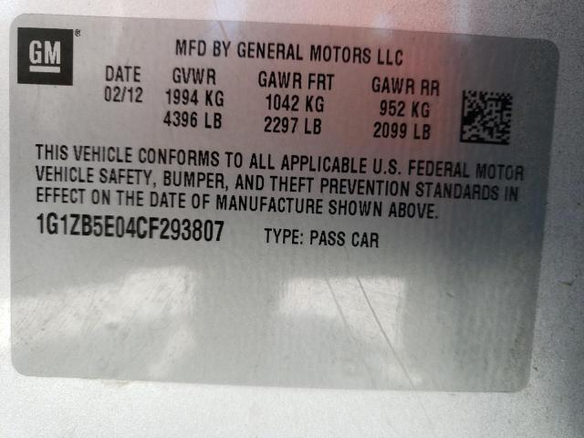 Photo 10 from auction – 2012 CHEVROLET MALIBU LS with VIN 1G1ZB5E04CF293807