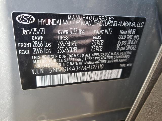Фото 10 с аукциона – 2021 HYUNDAI SANTA FE S с VIN 5NMS14AJ4MH327110