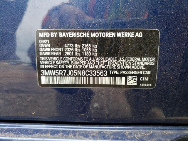 Photo 10 from auction – 2022 BMW 330XI with VIN 3MW5R7J05N8C33563