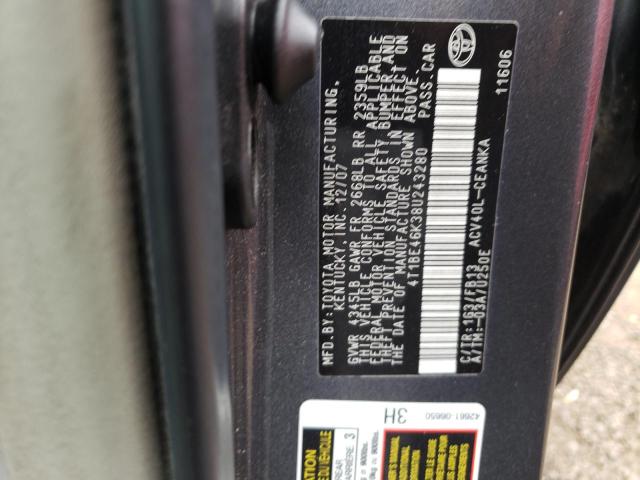 Photo 10 from auction – 2008 TOYOTA CAMRY CE with VIN 4T1BE46K38U243280