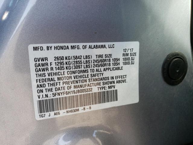 Photo 10 from auction – 2018 HONDA PILOT LX with VIN 5FNYF6H19JB005332