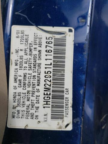 Photo 10 from auction – 2001 HONDA CIVIC SI with VIN 1HGEM22951L116765