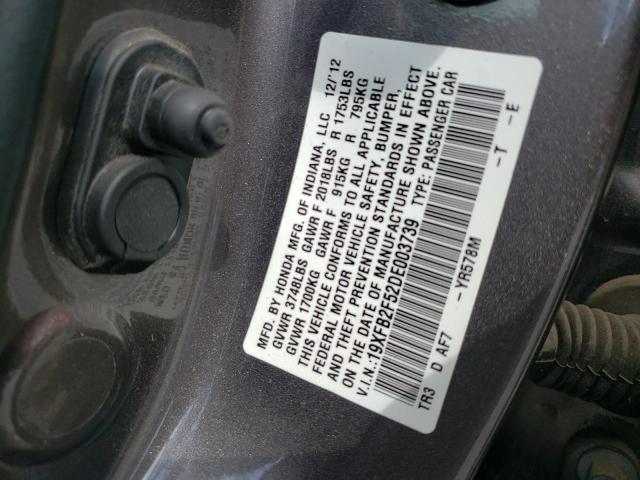 Photo 10 from auction – 2013 HONDA CIVIC LX with VIN 19XFB2F52DE003739