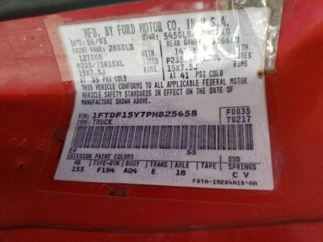 Photo 10 from auction – 1993 FORD F150 with VIN 1FTDF15Y7PNB25658