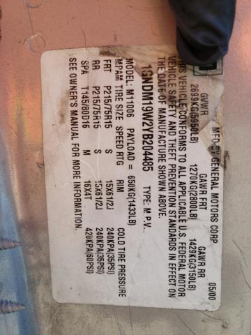 Photo 10 from auction – 2000 CHEVROLET ASTRO with VIN 1GNDM19W2YB204485
