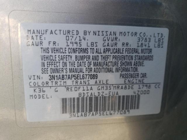 Photo 10 from auction – 2014 NISSAN SENTRA S with VIN 3N1AB7AP5EL677089
