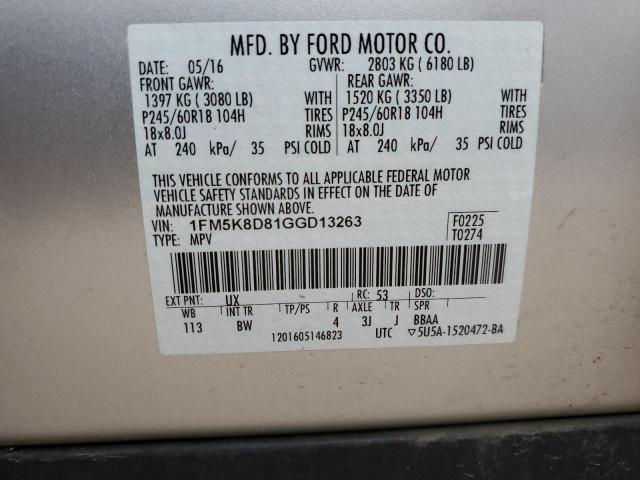Photo 10 from auction – 2016 FORD EXPLORER X with VIN 1FM5K8D81GGD13263