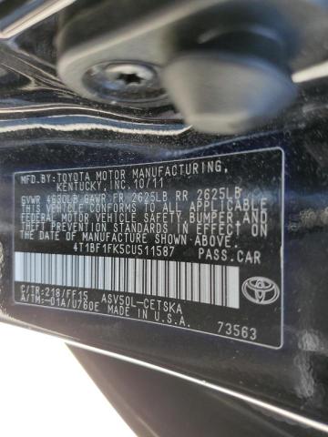 Photo 10 from auction – 2012 TOYOTA CAMRY BASE with VIN 4T1BF1FK5CU511587