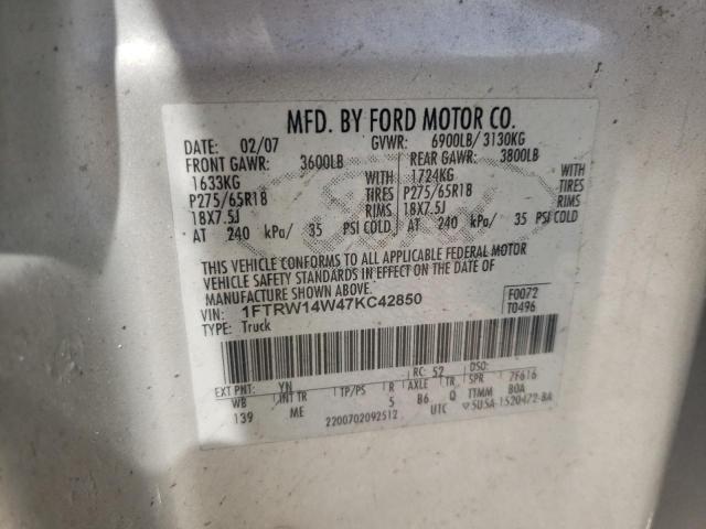 Photo 10 from auction – 2007 FORD F150 SUPER with VIN 1FTRW14W47KC42850