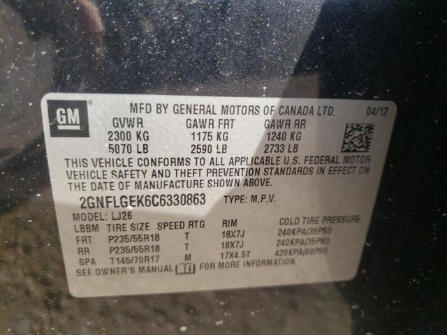 Photo 10 from auction – 2012 CHEVROLET EQUINOX LT with VIN 2GNFLGEK6C6330863