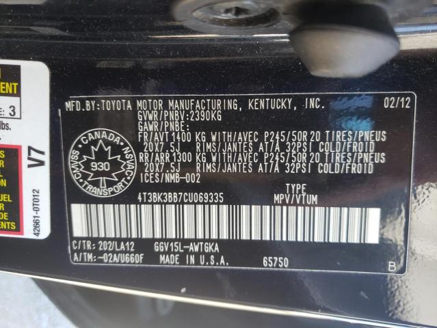 Photo 10 from auction – 2012 TOYOTA VENZA LE with VIN 4T3BK3BB7CU069335