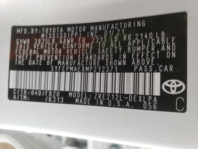 Photo 10 from auction – 2021 TOYOTA COROLLA LE with VIN 5YFEPMAEXMP212371