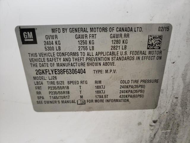 Photo 10 from auction – 2015 GMC TERRAIN SL with VIN 2GKFLYE38F6306404