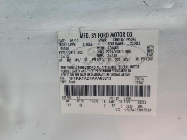 Photo 10 from auction – 2010 FORD RANGER with VIN 1FTKR1AD4APA63813